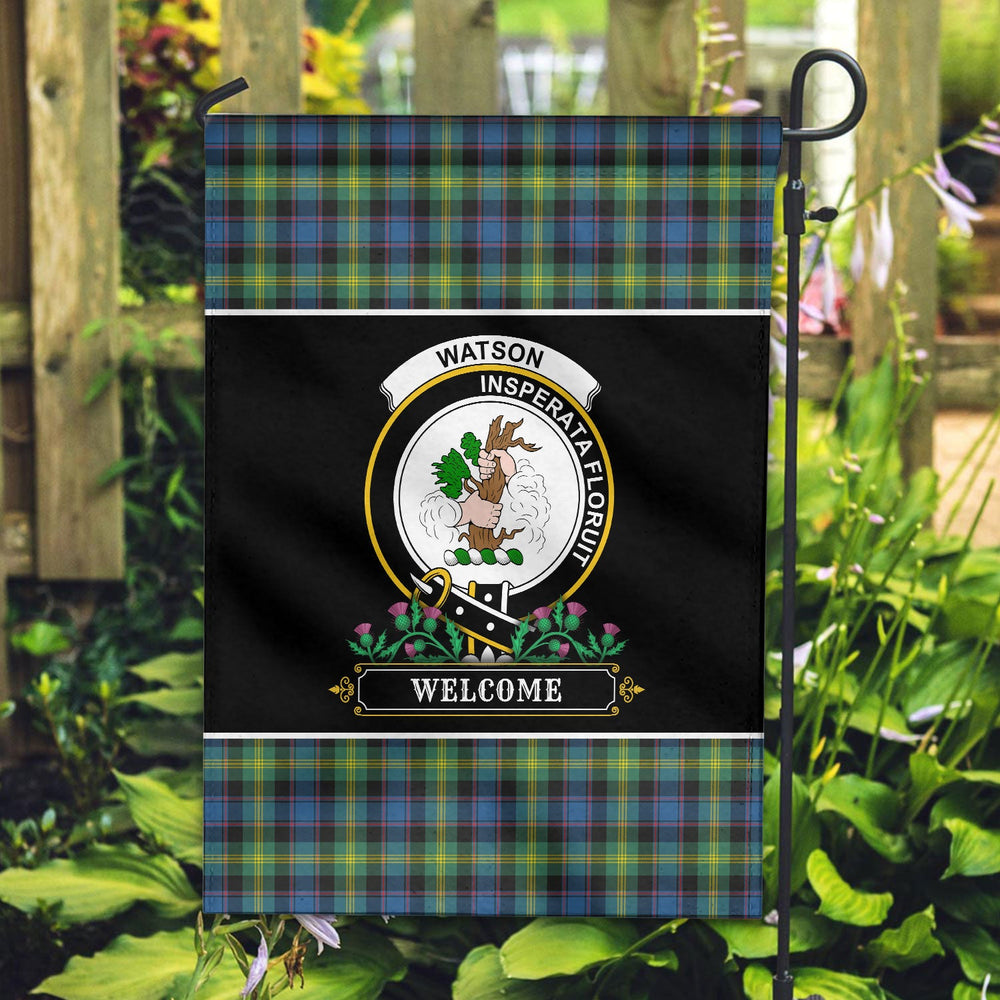 Clan Watson Ancient Tartan Crest Garden Flag  - Welcome  YP83 Clan Watson Tartan Today   