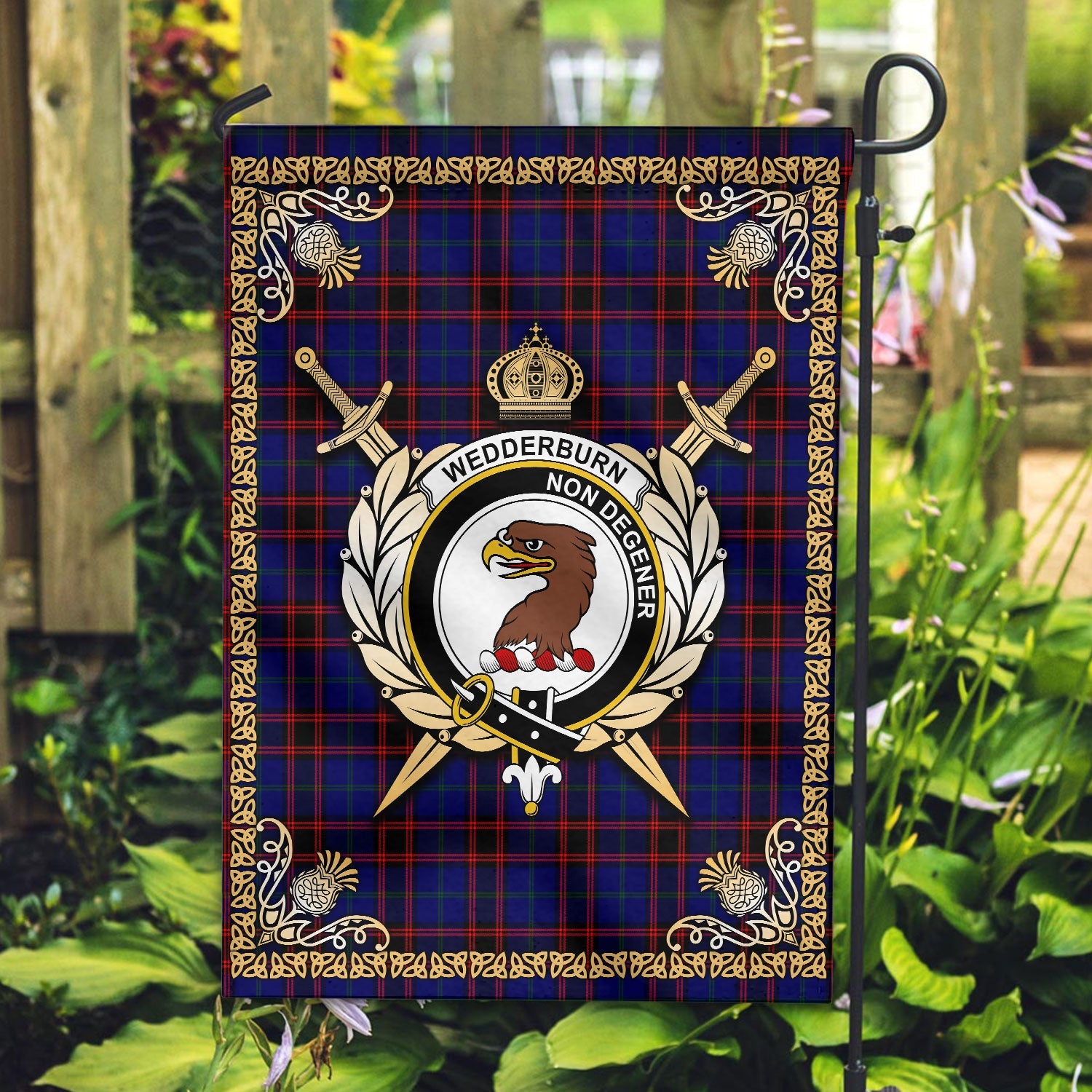 Clan Wedderburn Tartan Crest Garden Flag  - Celtic Thistle  ED79 Clan Wedderburn Tartan Today   