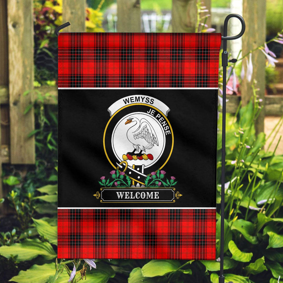 Clan Wemyss Modern Tartan Crest Garden Flag  - Welcome  NY87 Clan Wemyss Tartan Today   