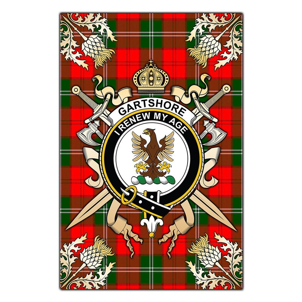 Clan Gartshore Tartan Crest Black Garden Flag  - Gold Thistle  DQ60 Clan Gartshore Tartan Today   