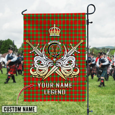 Custom Name Clan Gartshore Tartan Garden Flag with Clan Crest and the Golden Sword of Courageous Legacy EA88