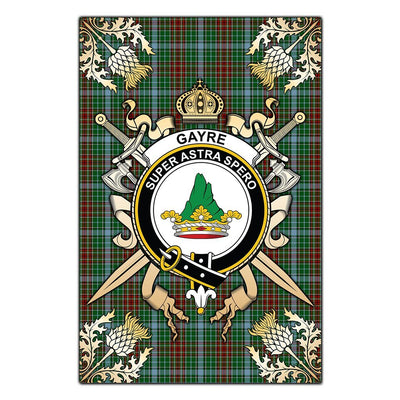 Clan Gayre Tartan Crest Black Garden Flag - Gold Thistle