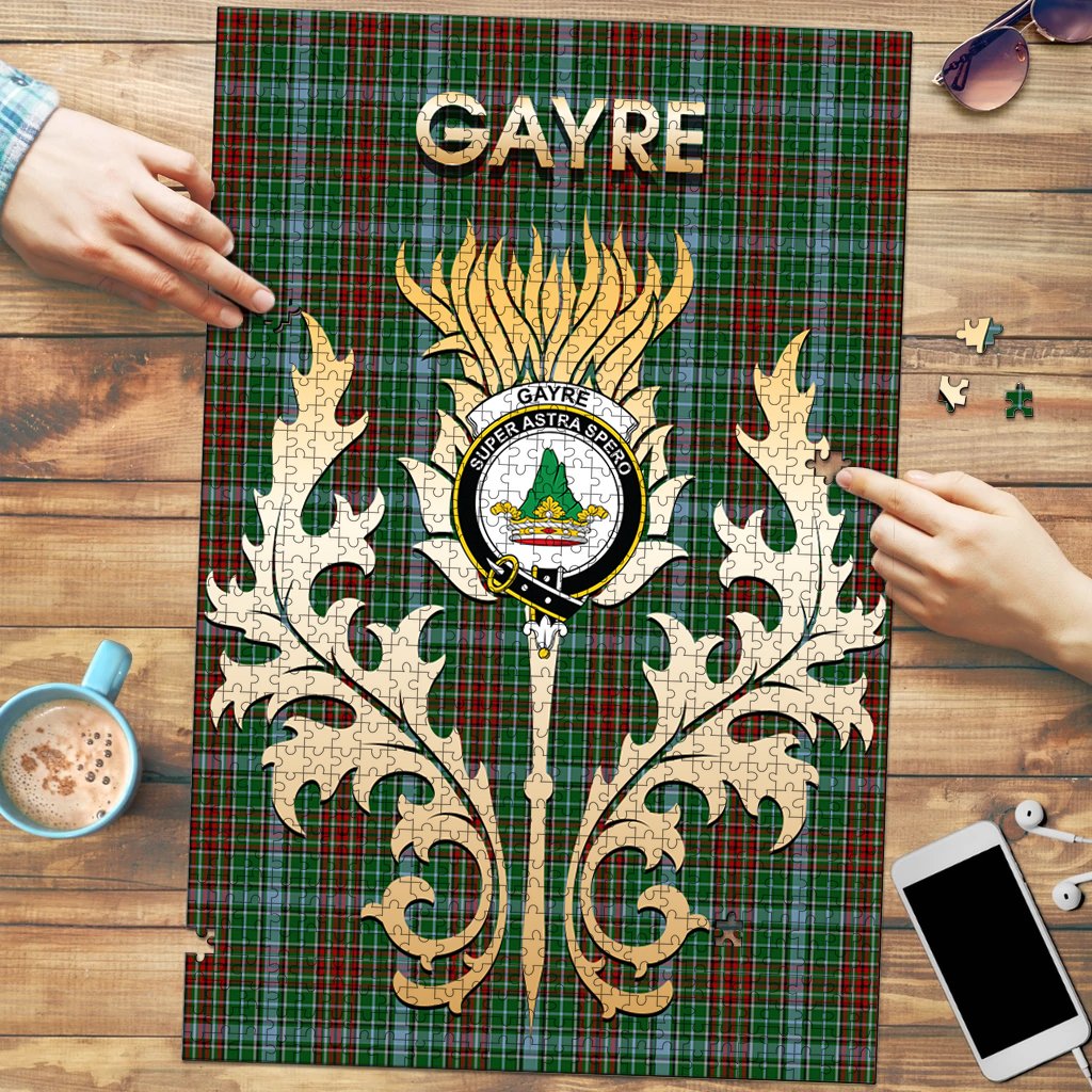 Clan Gayre Tartan Crest Thistle Jigsaw Puzzles Gift For Family DW27 Clan Gayre Tartan Today   