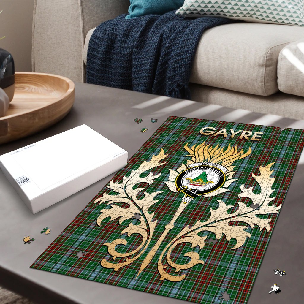 Clan Gayre Tartan Crest Thistle Jigsaw Puzzles Gift For Family DW27 Clan Gayre Tartan Today   