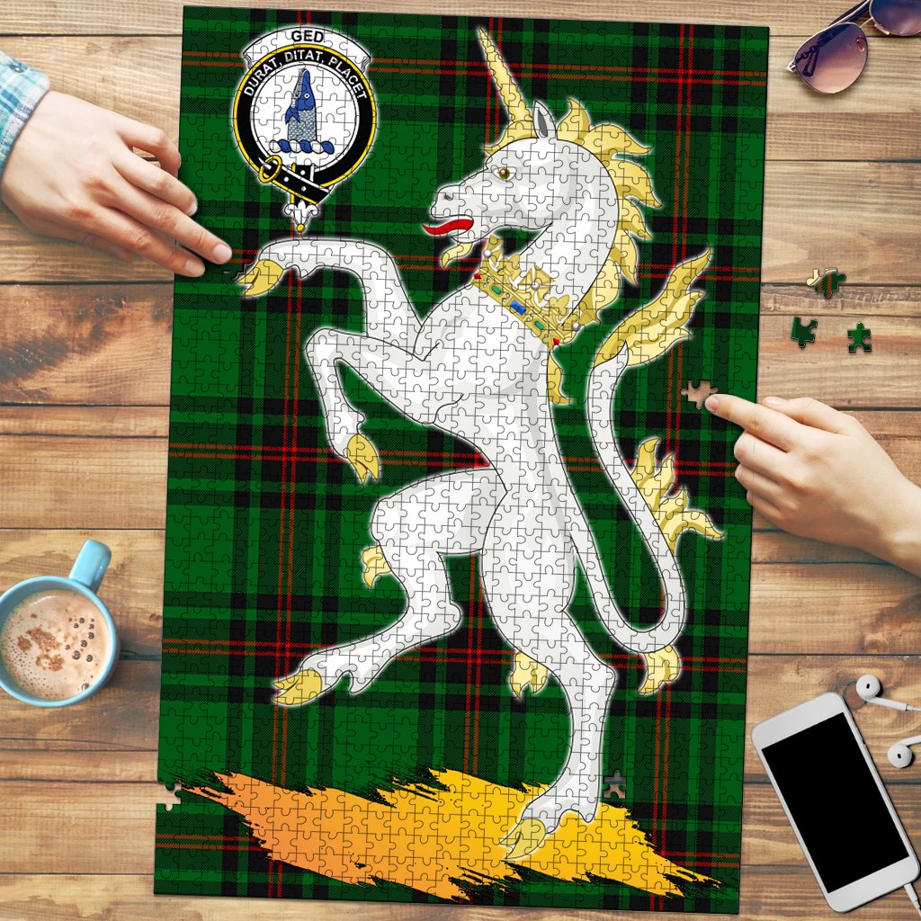 Clan Ged Tartan Crest Unicorn Scotland Jigsaw Puzzles Gift For Family CM28 Clan Ged Tartan Today   