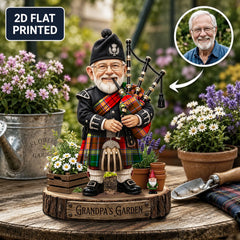 Personalized Gibbs Clan Bagpipe Garden Gnome Caricature Plaque Custom Photo, Any Clan Tartan, Wood or Acrylic, Grandpa & Dad Gift, Scottish Highland Garden Decor JN58