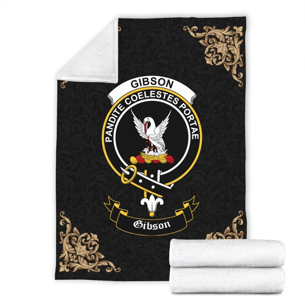 Clan Gibson Crest Tartan Premium Blanket Black PP10 Clan Hall Tartan Today   