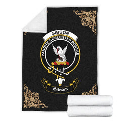 Clan Gibson Crest Tartan Premium Blanket Black PP10 Clan Hall Tartan Today   