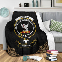 Clan Gibson Crest Tartan Premium Blanket Black PP10 Clan Hall Tartan Today   