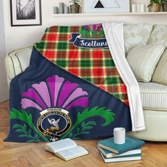 Clan Gibson Tartan Crest Premium Blanket Thistle Style IZ73 Clan Hall Tartan Today   