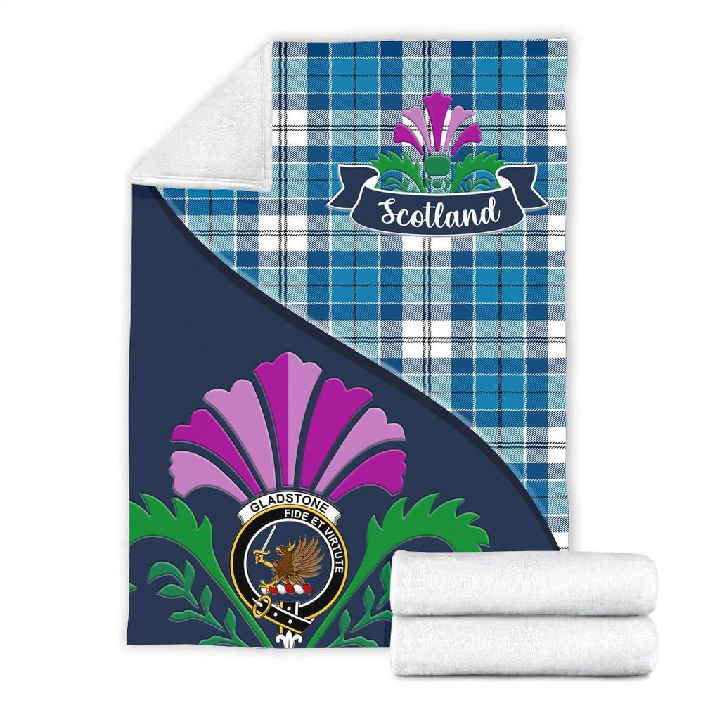 Clan Gladstone Tartan Crest Premium Blanket Thistle Style JN21 Clan Hall Tartan Today   
