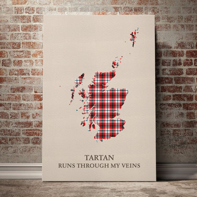 Clan Glasgow District Tartan Scotland Map Canvas “Tartan Runs Through My Veins” Wall Art WB46