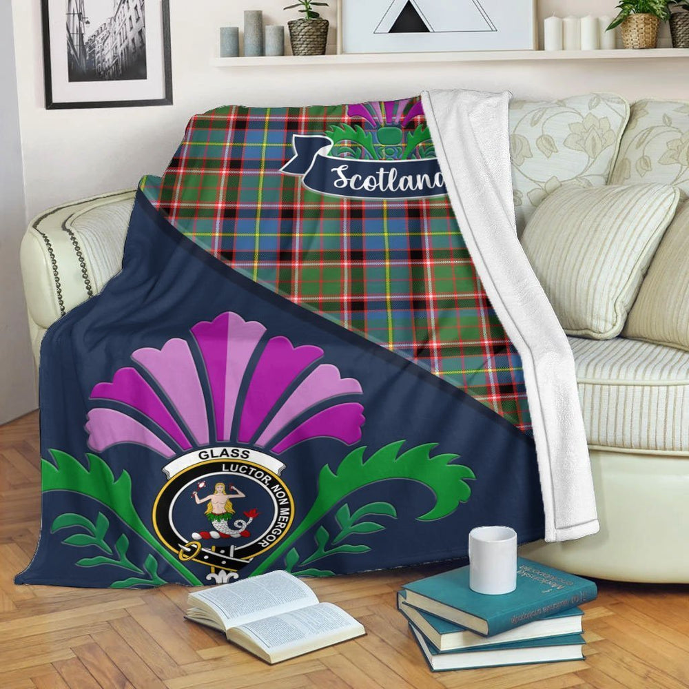 Clan Glass Tartan Crest Premium Blanket Thistle Style VQ77 Clan Glass Tartan Today   