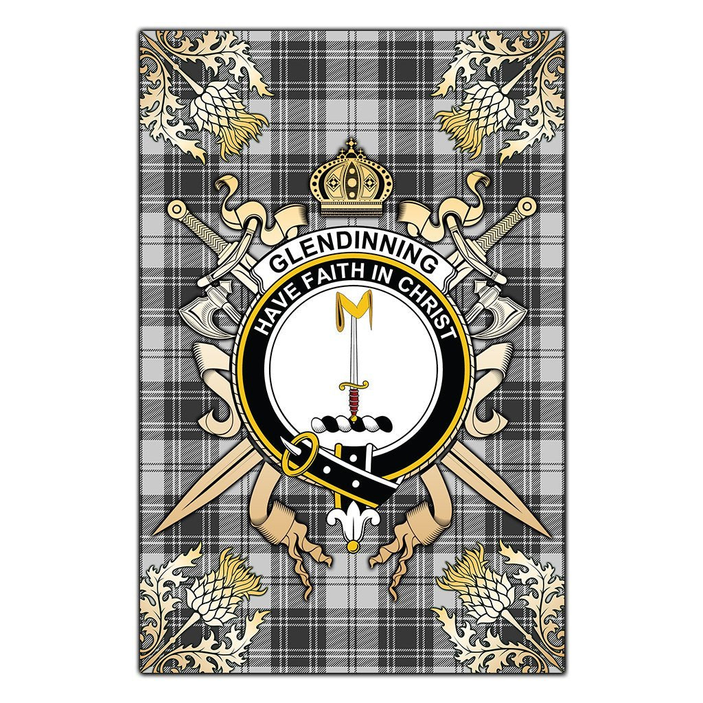 Clan Glendinning Tartan Crest Black Garden Flag  - Gold Thistle  QG77 Clan Glen Tartan Today   