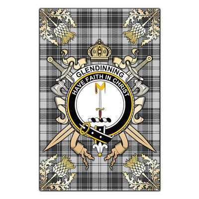 Clan Glendinning Tartan Crest Black Garden Flag - Gold Thistle