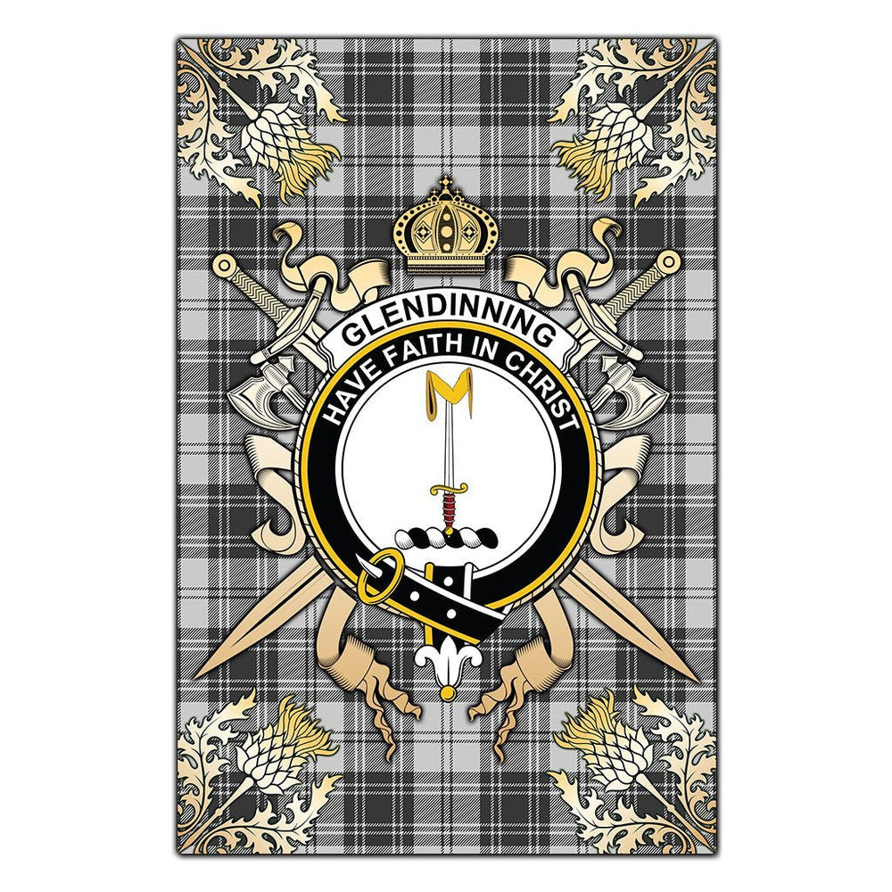 Clan Glendinning Tartan Crest Black Garden Flag  - Gold Thistle  QG77 Clan Glen Tartan Today   