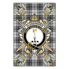 Clan Glendinning Tartan Crest Black Garden Flag  - Gold Thistle  QG77 Clan Glen Tartan Today   