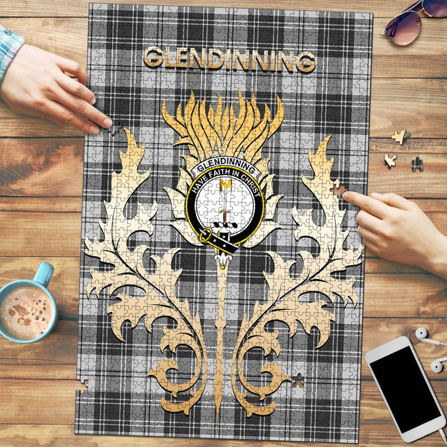 Clan Glendinning Tartan Crest Thistle Jigsaw Puzzles Gift For Family