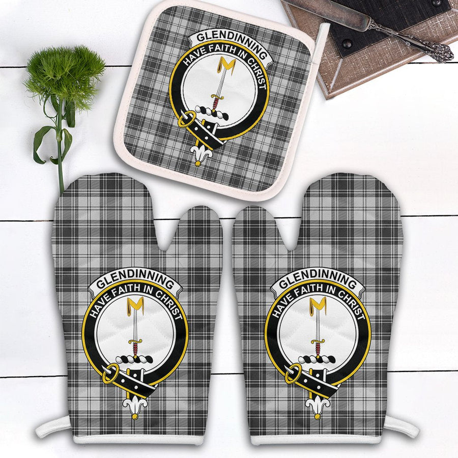Clan Glendinning Tartan Crest Oven Mitt And Pot Holder (2 Oven Mitts + 1 Pot Holder)