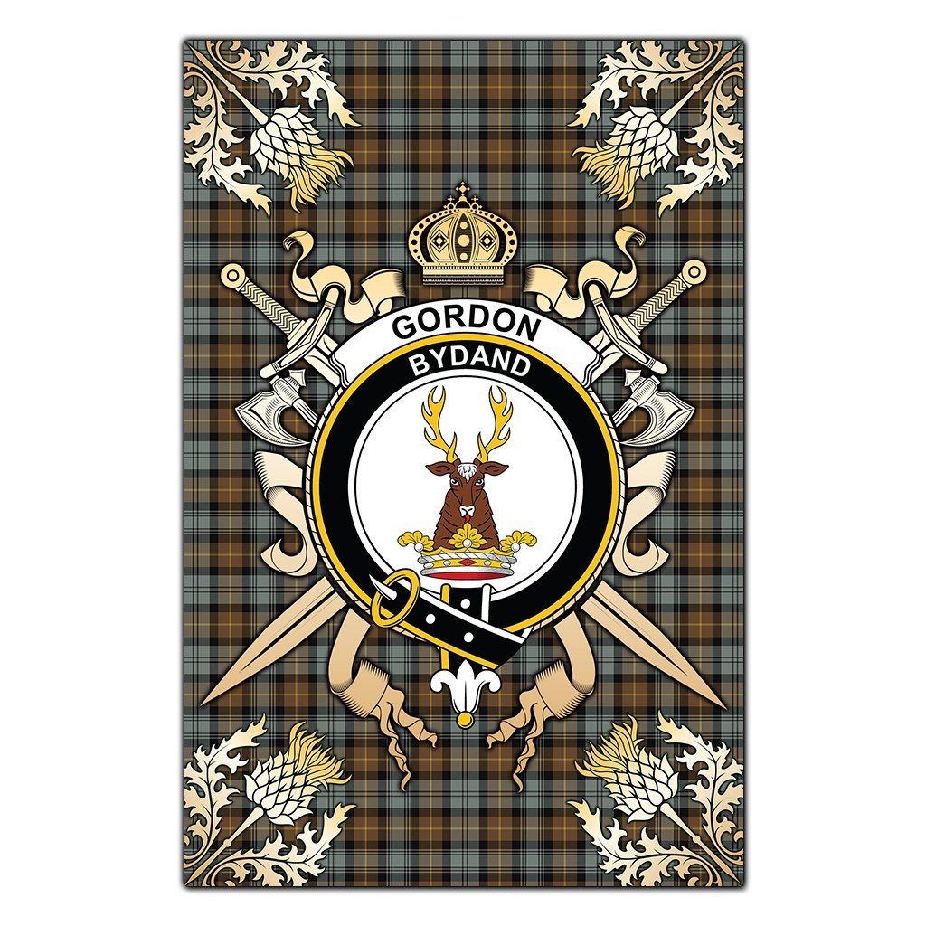 Clan Gordon Weathered Tartan Crest Black Garden Flag  - Gold Thistle  LH66 Clan Gordon Tartan Today   
