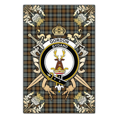 Clan Gordon Weathered Tartan Crest Black Garden Flag  - Gold Thistle  LH66 Clan Gordon Tartan Today   
