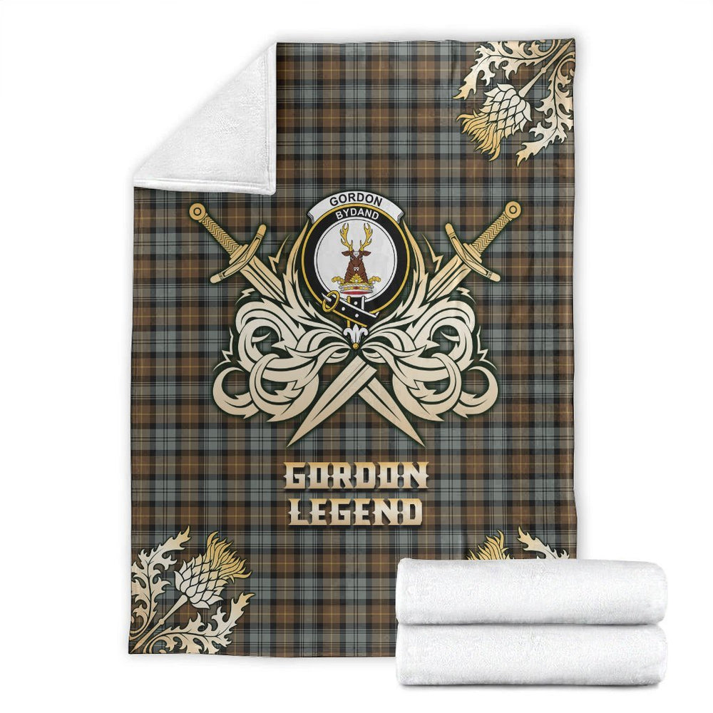 Clan Gordon Weathered Tartan Gold Courage Symbol Blanket DW49 Clan Gordon Tartan Today   