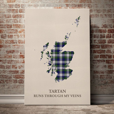 Clan Gordon Dress Modern Tartan Scotland Map Canvas “Tartan Runs Through My Veins” Wall Art VP93
