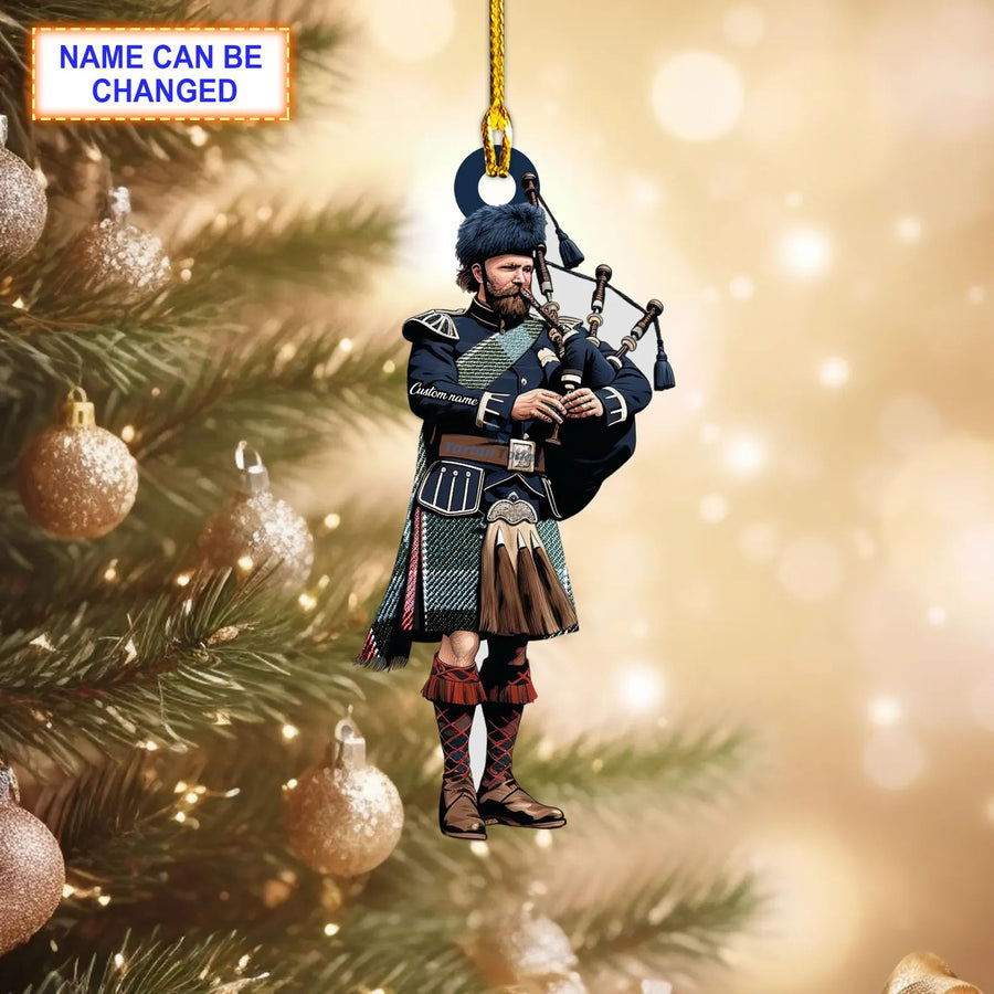 Gordon (1819) Weathered Tartan Bagpipe Ornament with Custom Name