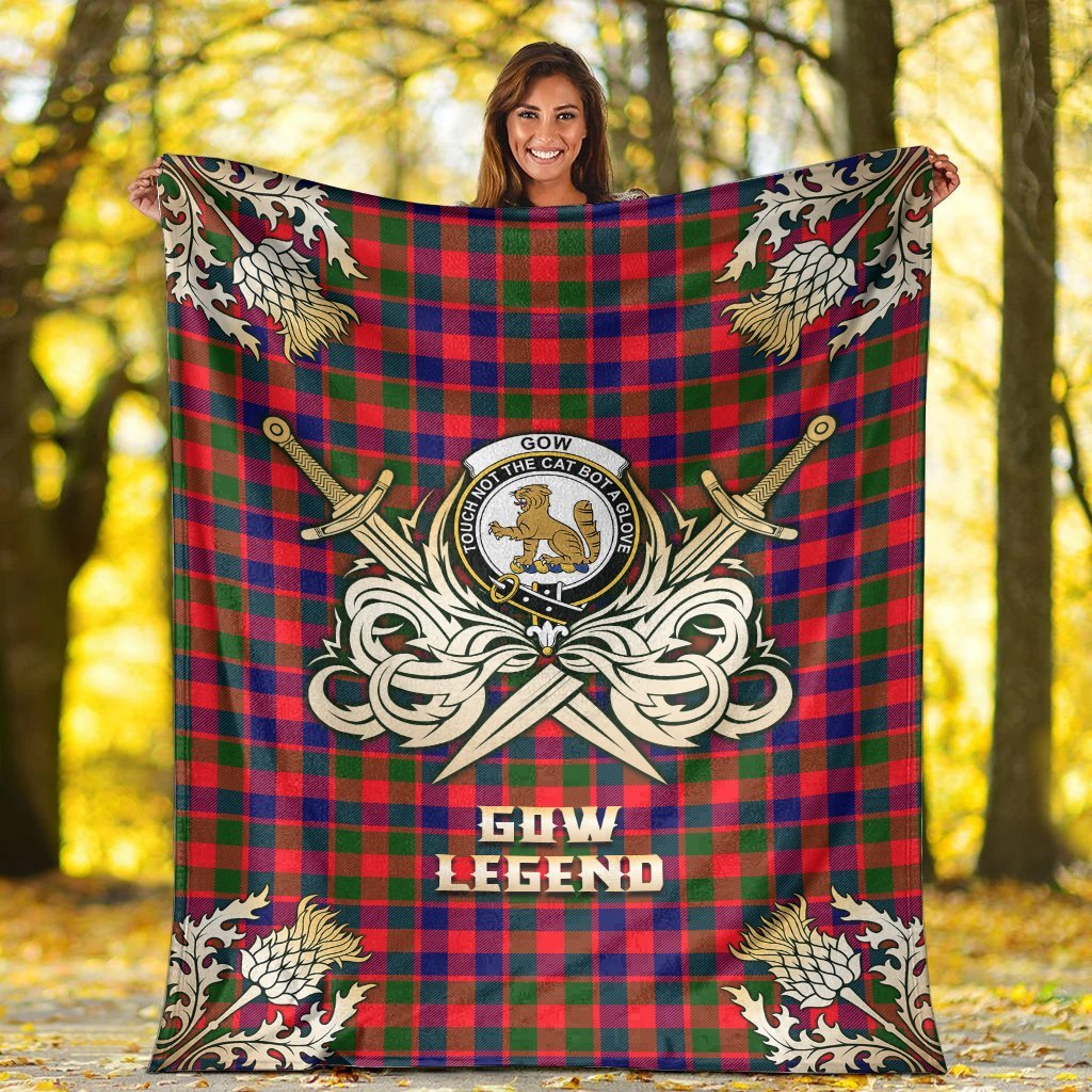 Clan Gow Modern Tartan Gold Courage Symbol Blanket AU16 Clan Gow Tartan Today   