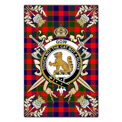 Clan Gow of McGouan Tartan Crest Black Garden Flag - Gold Thistle IN80