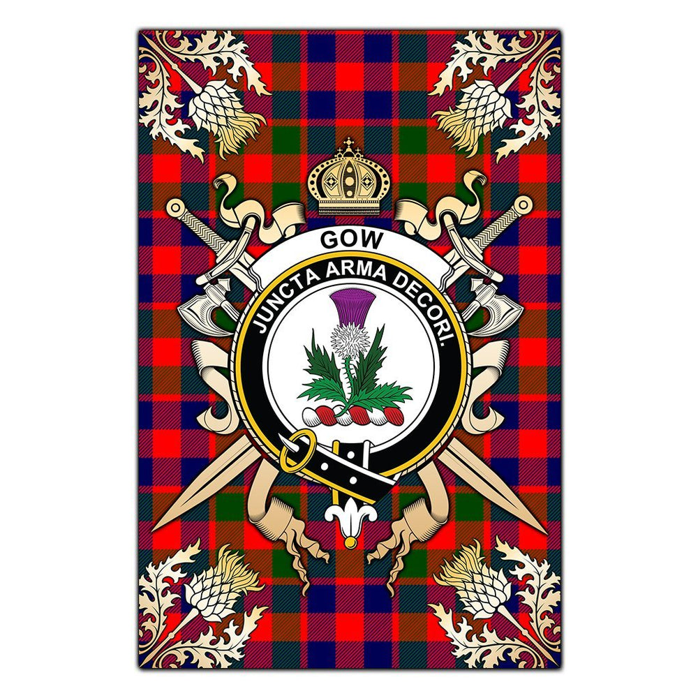 Clan Gow of Skeoch Tartan Crest Black Garden Flag  - Gold Thistle  AT33 Clan Gow Tartan Today   