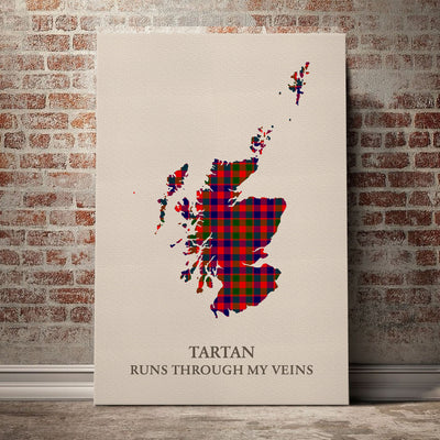 Clan Gow Modern Tartan Scotland Map Canvas “Tartan Runs Through My Veins” Wall Art PN90