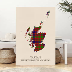 Clan Gow (or McGouan) Tartan Scotland Map Canvas “Tartan Runs Through My Veins” Wall Art EQ26