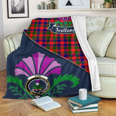 Clan Gow (of Skeoch) Tartan Crest Premium Blanket Thistle Style ZN37