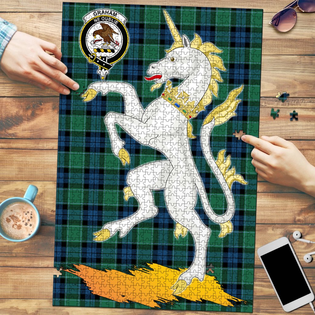 Clan Graham of Menteith Ancient Tartan Crest Unicorn Scotland Jigsaw Puzzles Gift For Family GG29 Clan Graham Tartan Today   