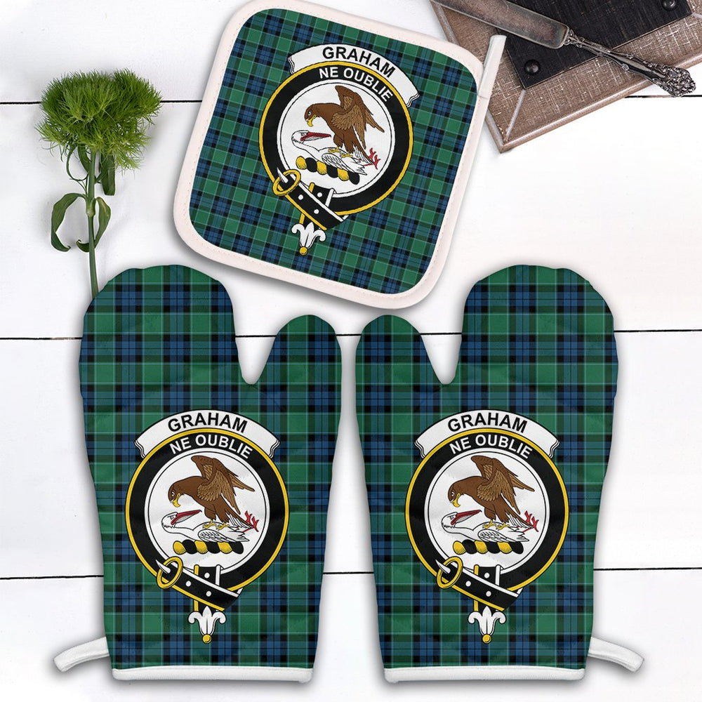 Clan Graham Of Menteith Ancient Tartan Crest Oven Mitt And Pot Holder (2 Oven Mitts + 1 Pot Holder) ZR13 Clan Graham Tartan Today   
