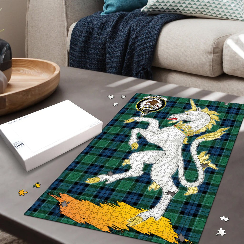 Clan Graham of Menteith Ancient Tartan Crest Unicorn Scotland Jigsaw Puzzles Gift For Family GG29 Clan Graham Tartan Today   
