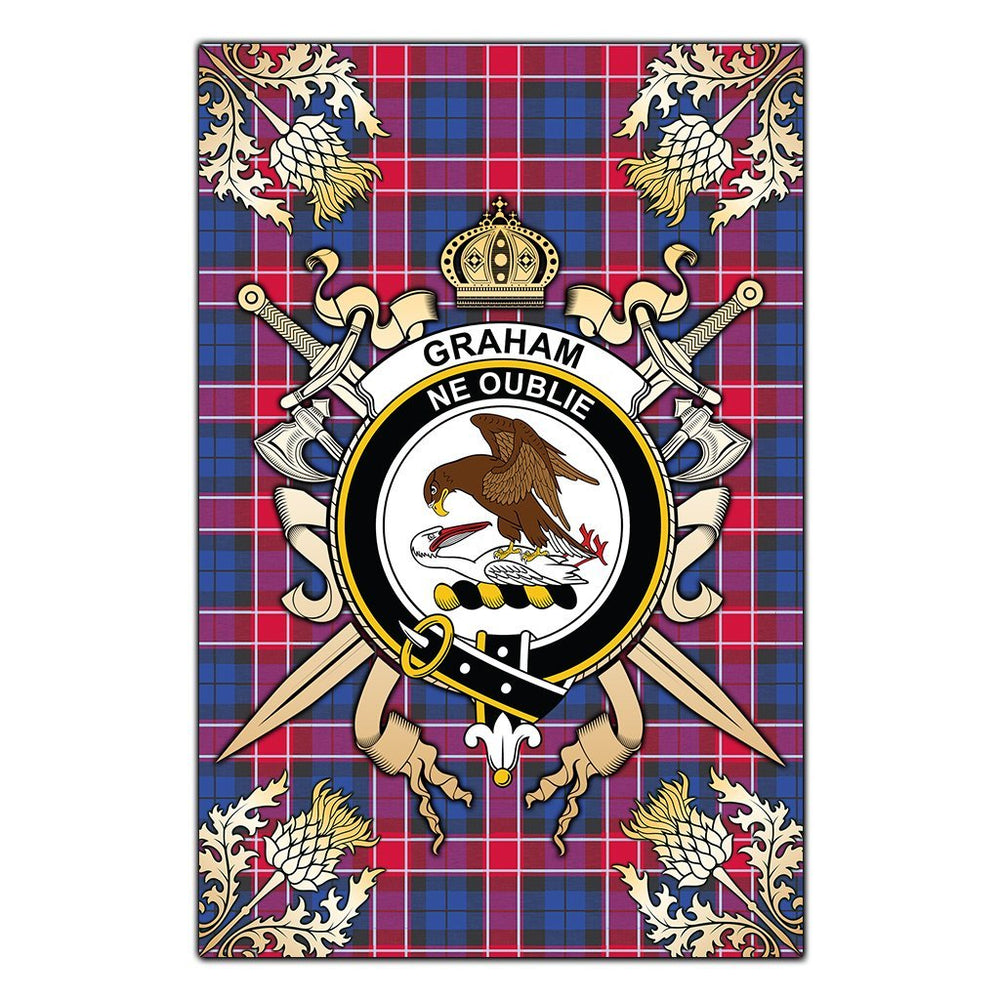 Clan Graham of Menteith Red Tartan Crest Black Garden Flag  - Gold Thistle  LH38 Clan Graham Tartan Today   