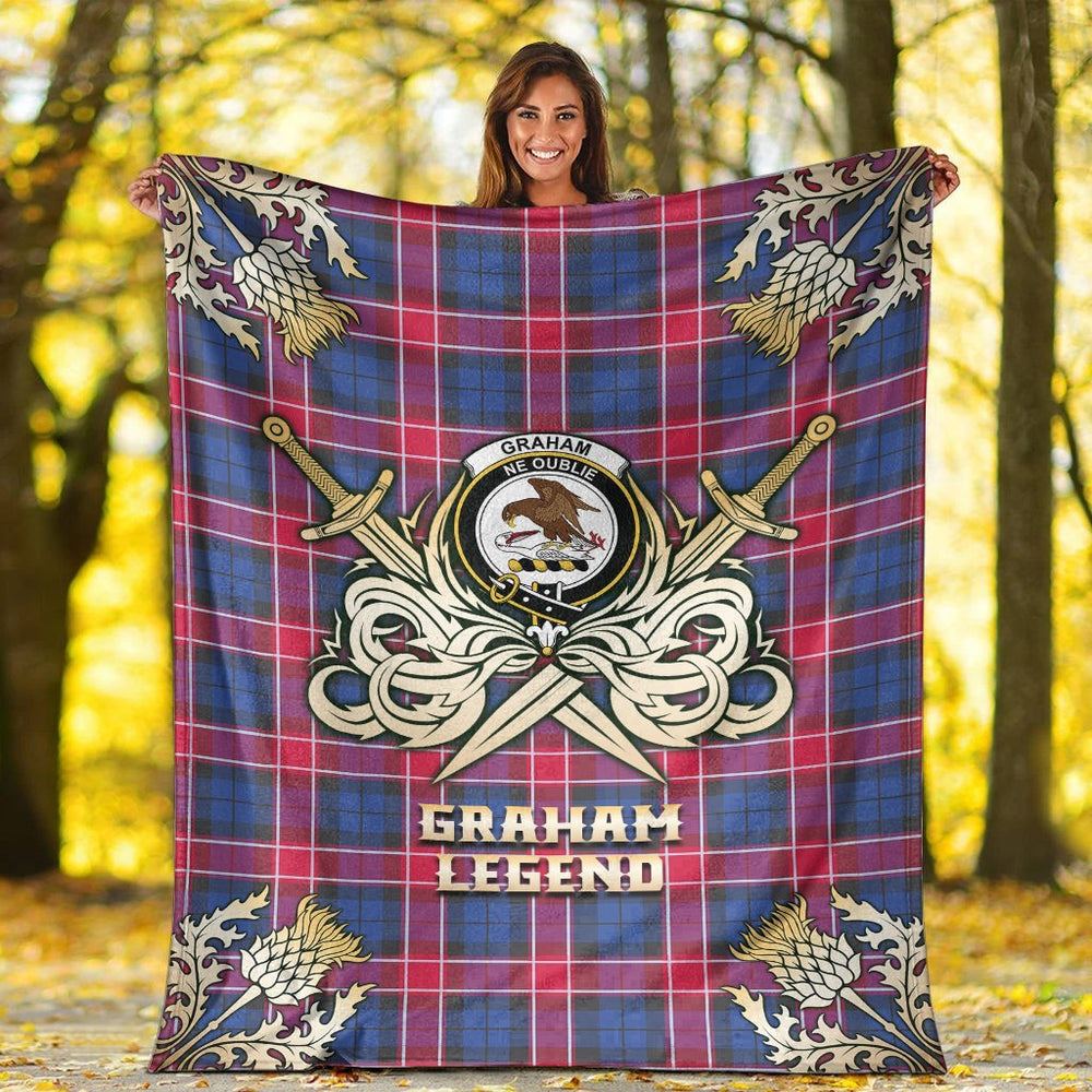 Clan Graham of Menteith Red Tartan Gold Courage Symbol Blanket ML17 Clan Graham Tartan Today   