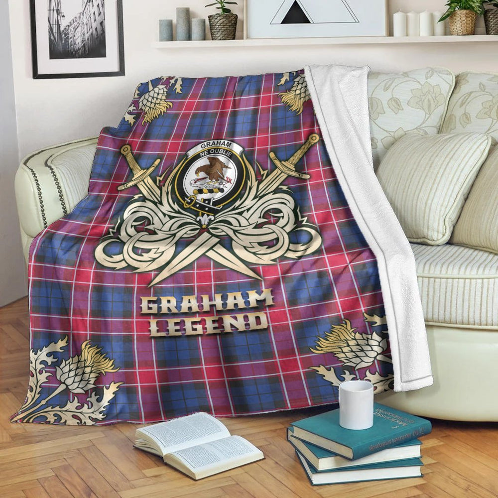 Clan Graham of Menteith Red Tartan Gold Courage Symbol Blanket ML17 Clan Graham Tartan Today   