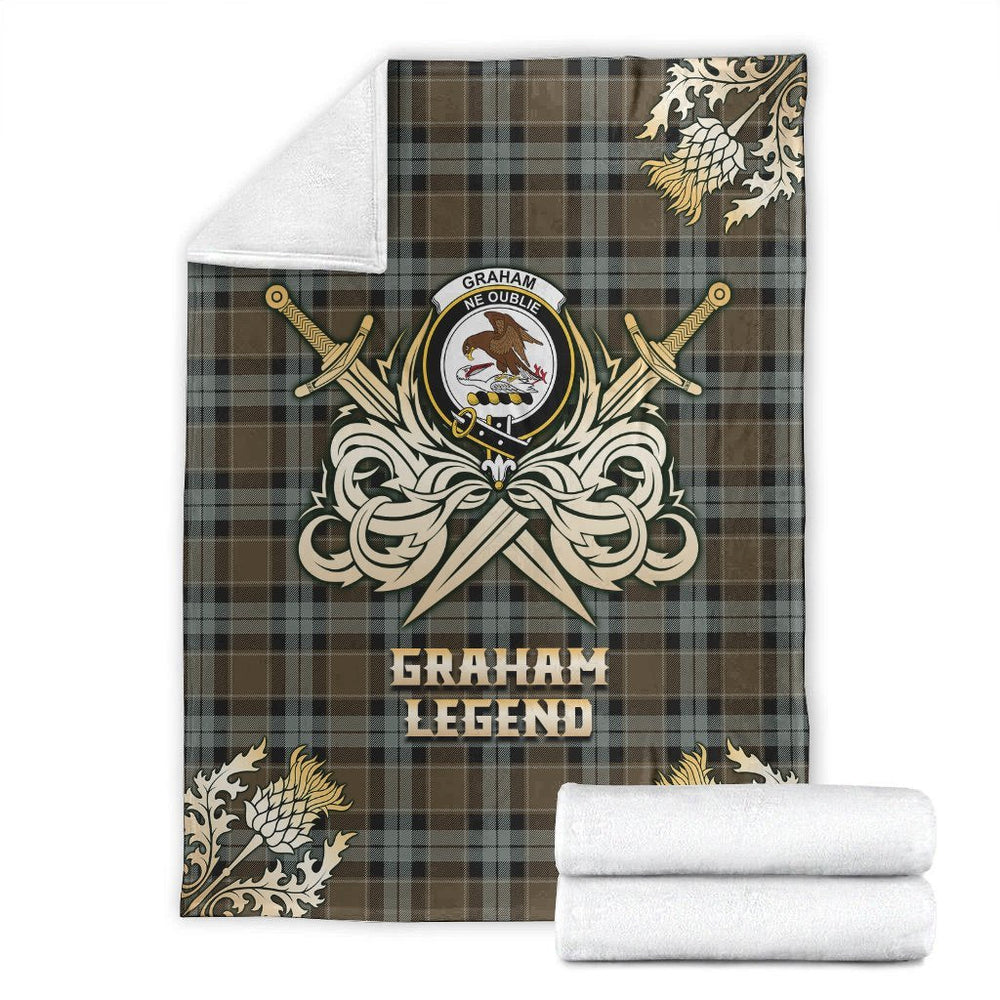 Clan Graham of Menteith Weathered Tartan Gold Courage Symbol Blanket KV23 Clan Graham Tartan Today   