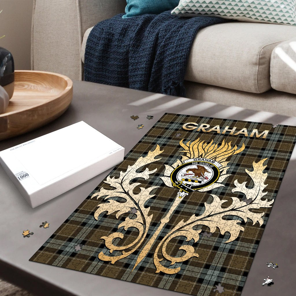 Clan Graham of Menteith Weathered Tartan Crest Thistle Jigsaw Puzzles Gift For Family BB25 Clan Graham Tartan Today   