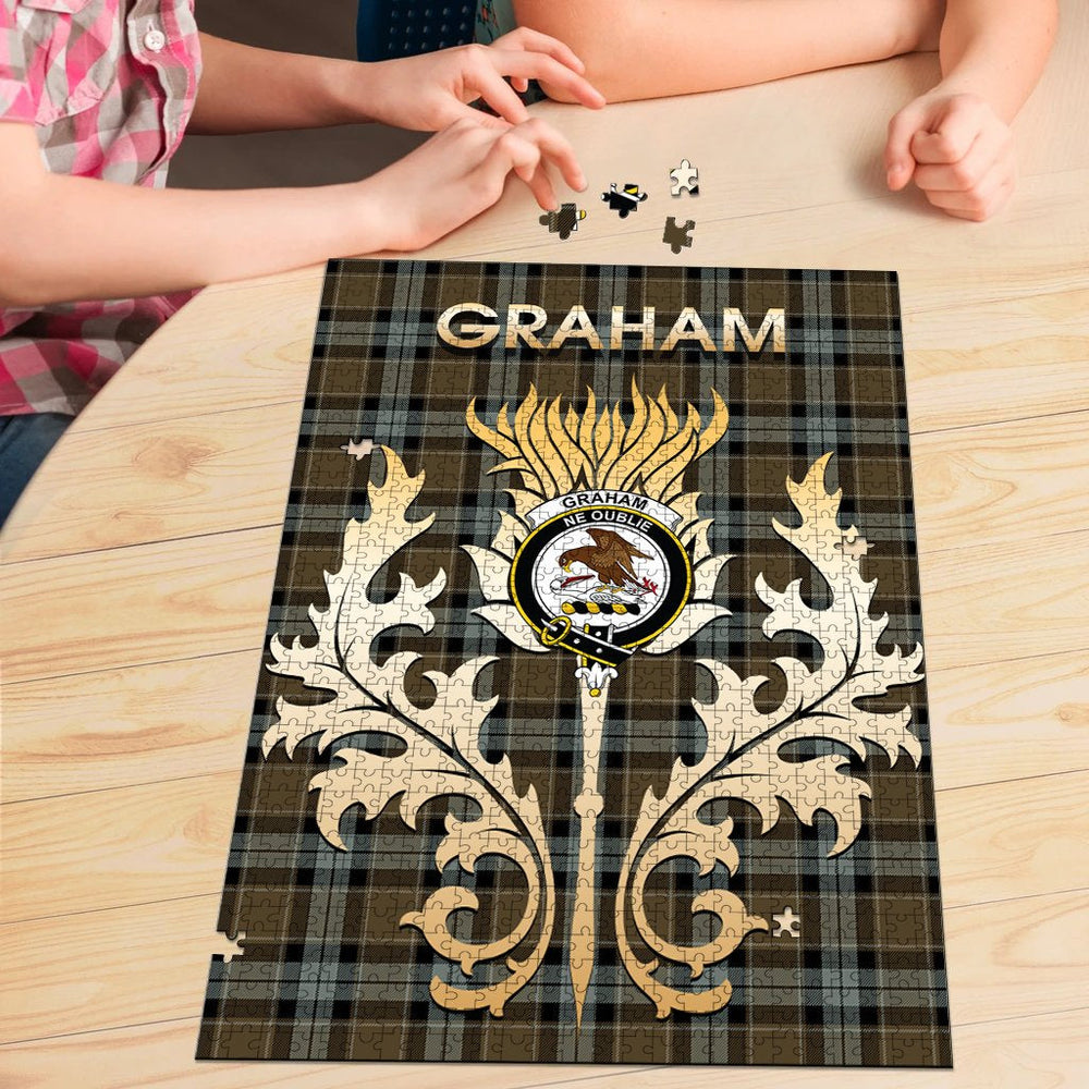 Clan Graham of Menteith Weathered Tartan Crest Thistle Jigsaw Puzzles Gift For Family BB25 Clan Graham Tartan Today   