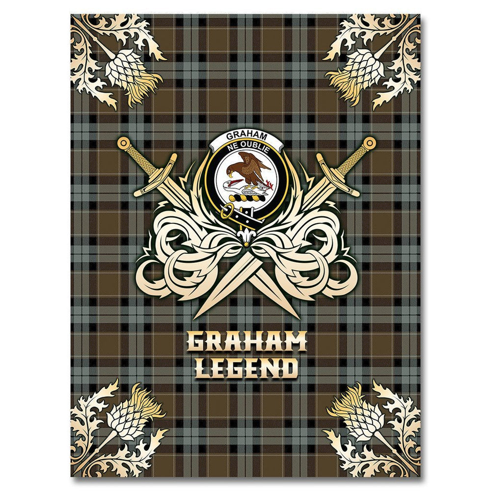 Clan Graham of Menteith Weathered Tartan Gold Courage Symbol Blanket KV23 Clan Graham Tartan Today   