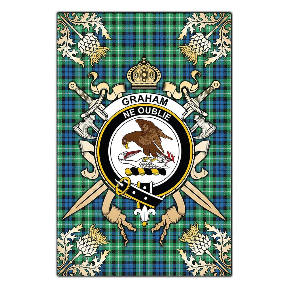Clan Graham of Montrose Ancient Tartan Crest Black Garden Flag  - Gold Thistle  GM71 Clan Rose Tartan Today   
