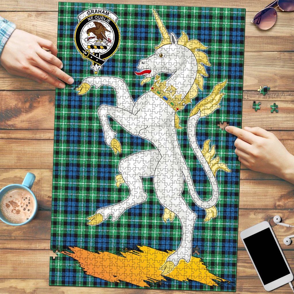 Clan Graham of Montrose Ancient Tartan Crest Unicorn Scotland Jigsaw Puzzles Gift For Family OP11 Clan Rose Tartan Today   