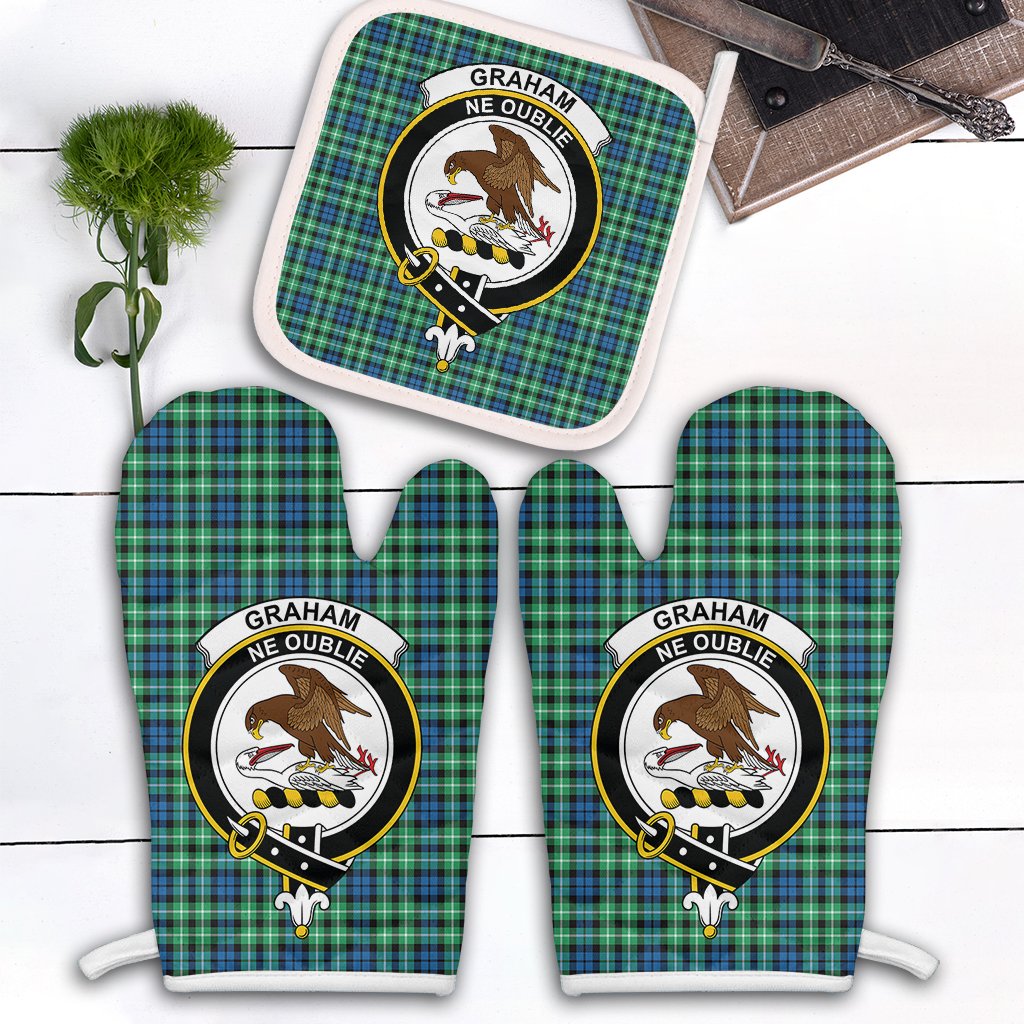 Clan Graham Of Montrose Ancient Tartan Crest Oven Mitt And Pot Holder (2 Oven Mitts + 1 Pot Holder) EK45 Clan Rose Tartan Today   