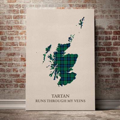 Clan Graham of Menteith Ancient Tartan Scotland Map Canvas “Tartan Runs Through My Veins” Wall Art IY16