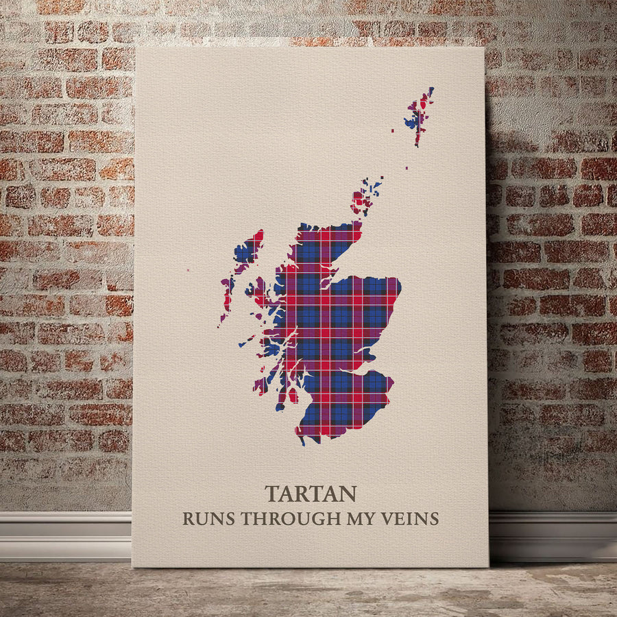 Graham of Menteith Red Tartan Scotland Map Canvas – “Tartan Runs Through My Veins” Wall Art