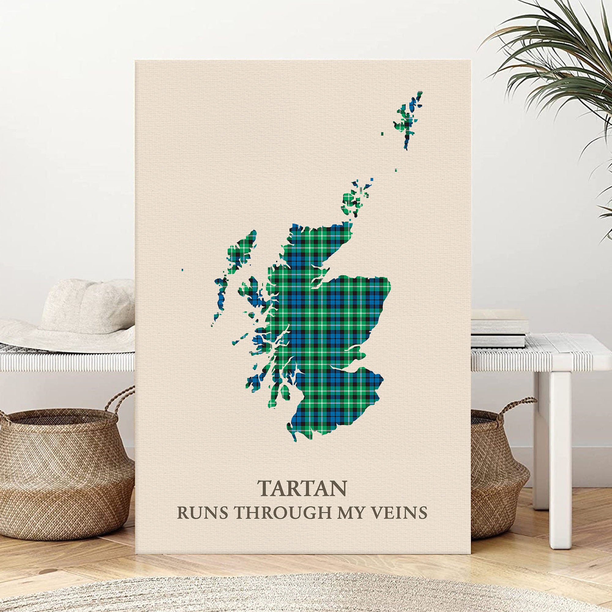 Clan Graham of Montrose Ancient Tartan Scotland Map Canvas “Tartan Runs Through My Veins” Wall Art RE52